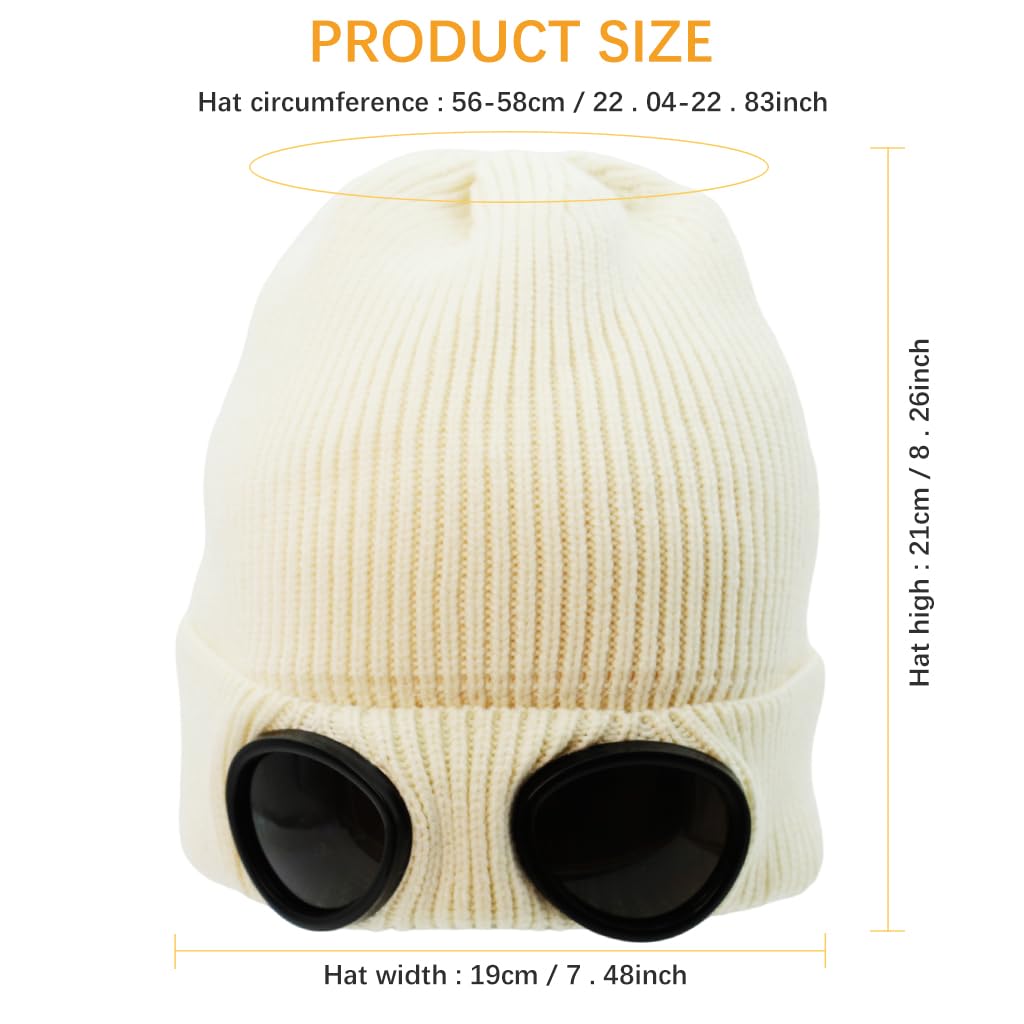 PALAY Winter Hat Knitted Beanie Warm Hat Fashion Goggles Lens Knitted Cap Creative Couple (Beige) PALAY Winter Hat Knitted Beanie Warm Hat Fashion Goggles Lens Knitted Cap Creative Couple (Beige)